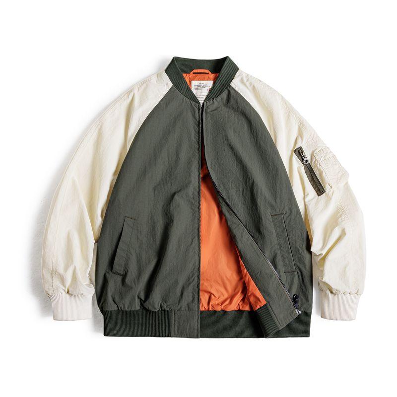 

Madden Parka American Retro Contrast Color MA1 Pilot Jacket Color Matching Raglan Baseball Uniform Casual Outwear Men s Autumn Army Green Hit White 2XL