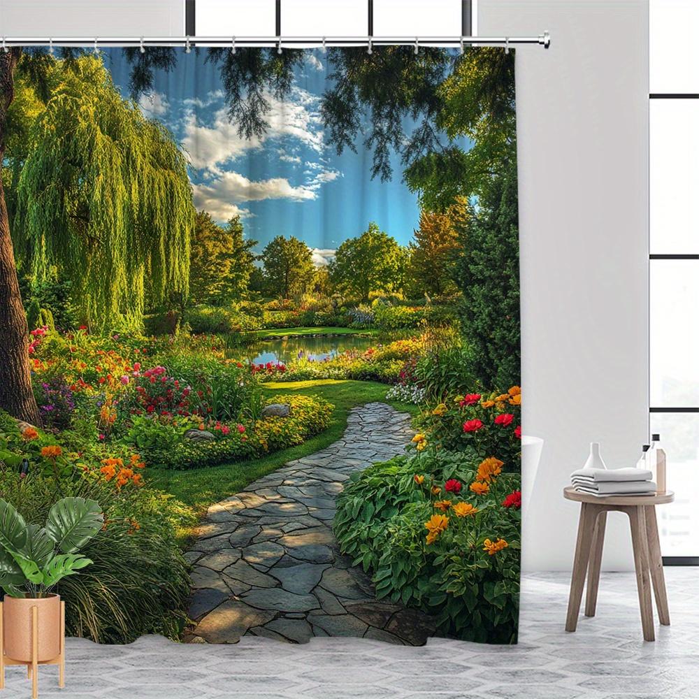 Waterproof Shower Curtain with Vibrant Garden Pathway Design Bringing Nature Indoors for a Relaxing Bathroom Experience