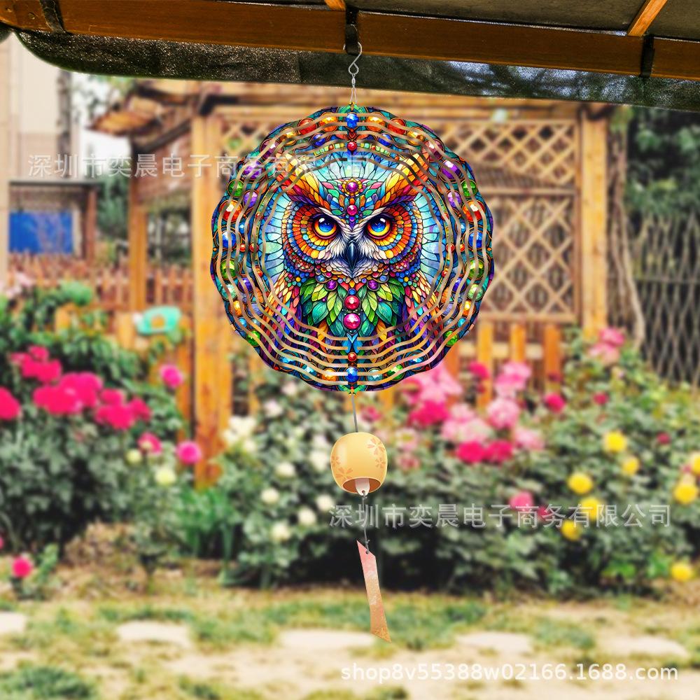Metal Rotating Pendant, Wind Chime, Outdoor Garden Decoration, Owl Pattern, Bird Repellent, Wind Rotating Pendant