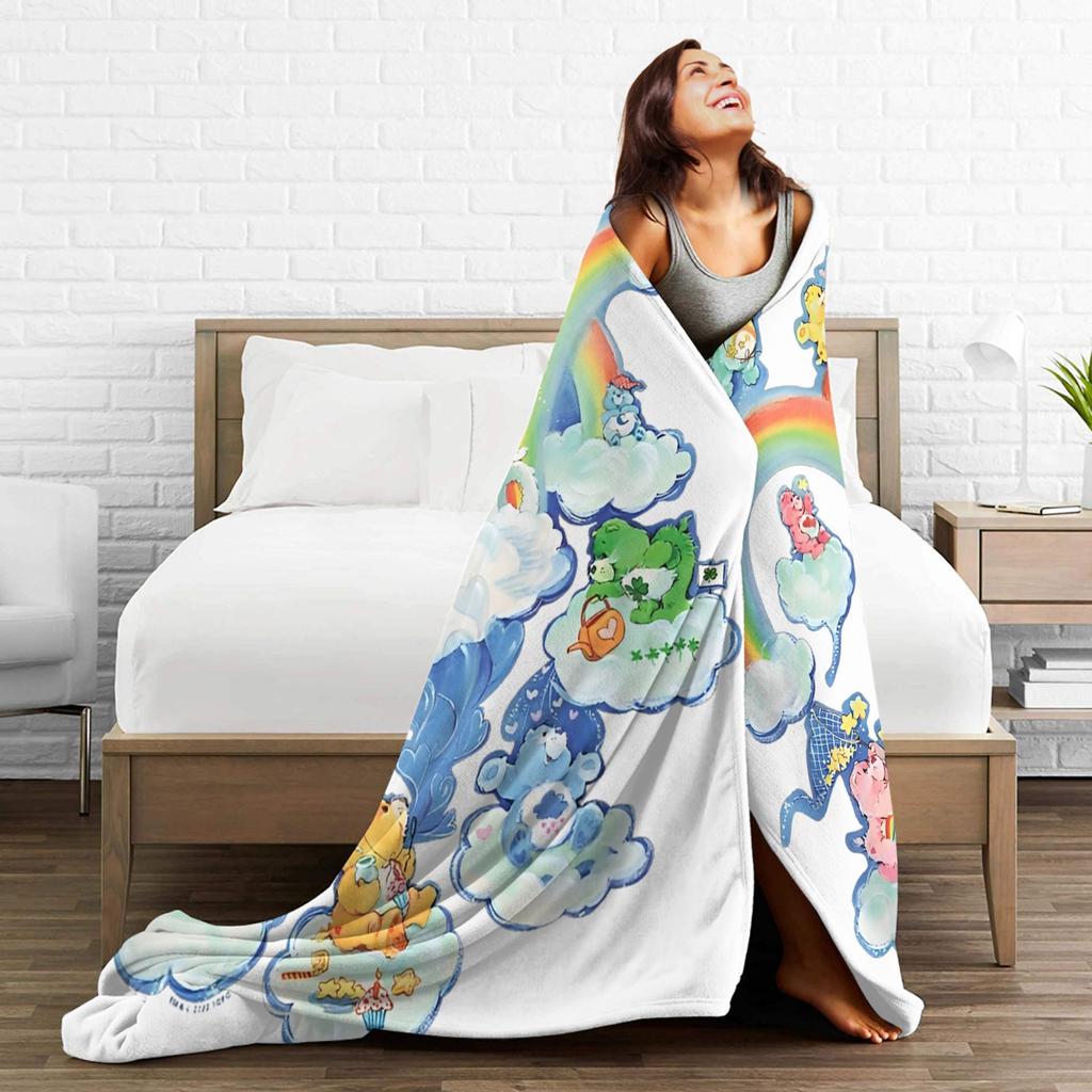 Medvídci Království péče Vintage Duhové město Pletené deky Fleece Měkká přikrývka pro venkovní cestování Kobereček na postel