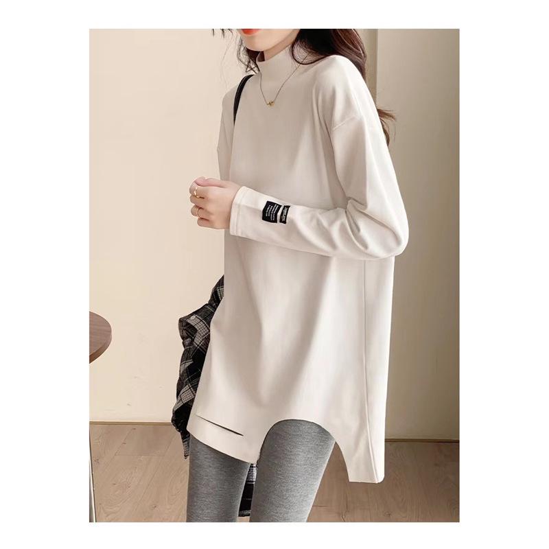 

Женская толстовка-базовый слой из бархата с высоким воротом - 280 г, белая, удлиненная, плотная, идеально подходит для многослойности осенью/зимой. XXL