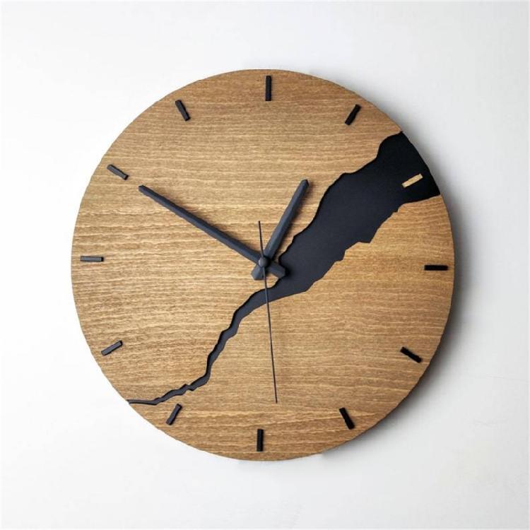 Moderne Wanduhr mit Rissmuster ohne Ticken Holz 30cm Hängeuhren für Büro Wohnzimmer Küche Schule