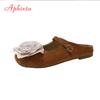 Fashion Aphixta New Big Flower Dec Slippers Khaki Sweet Women Slippers Soft Sole Slip On Outside Round Toe Shoes Flat Heel Fashion Slide