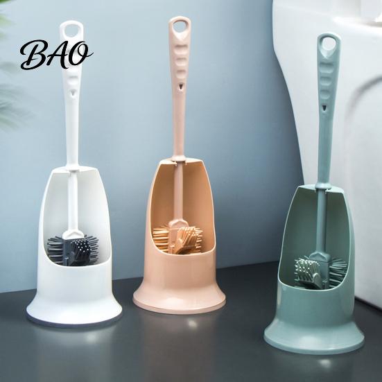 Cleaning Brush Long Handle Toilet with Anti-Slip Grip, Silicone Bristles Curved Resistant Double Head for Deep Stain Removal