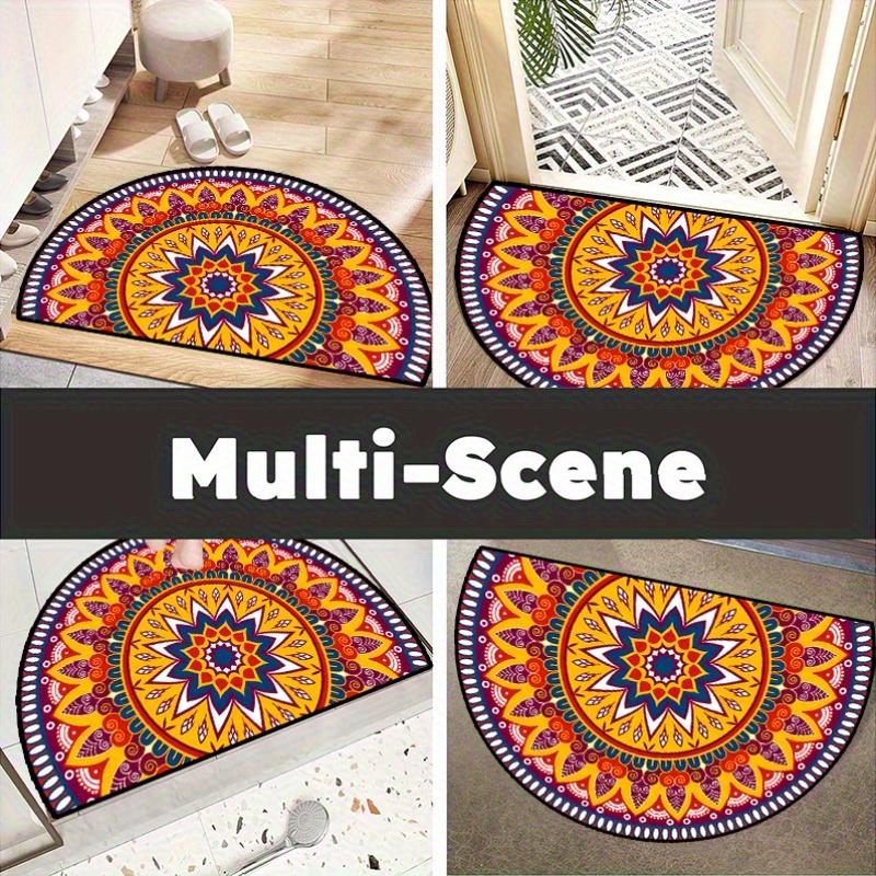 1pc 2D Flat Printed Semi-Circular Welcome Mat Non-Slip Washable Floor Rug Creative Half Round Carpet for Indoor Outdoor Entrance Decoration