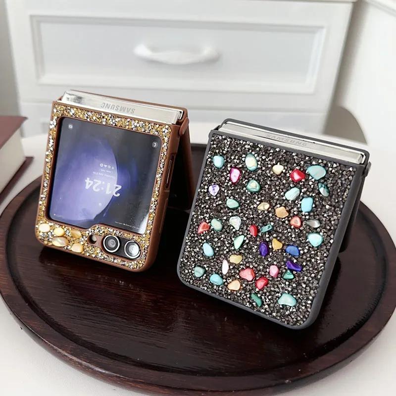 Luxury Rhinestone Glitter Sequins Trim Soft TPU Frame Phone Case for Samsung Galaxy Z Flip 6 Z Flip5 4 3 Shockproof Back Cover