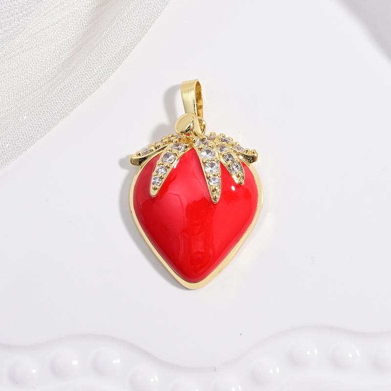ZHUKOU Enamel Oil Drop With CZ Stone Strawberry Cherry Fruit Series Pendant DIY Handmade Jewellery Accessories:VD1654-1665