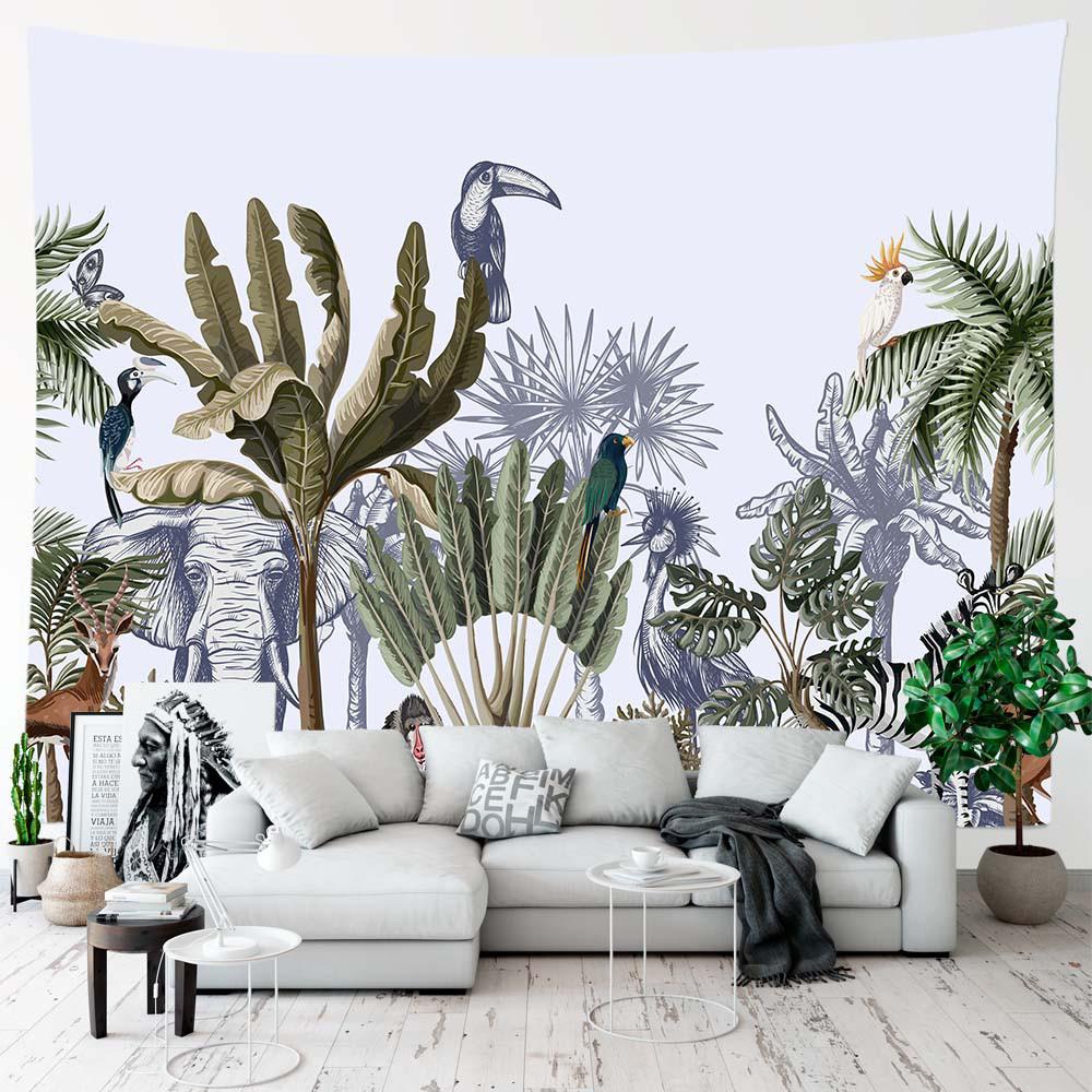 Tapiserie cu plante, agățat pe perete, pentru decorarea camerei, frunze tropicale, peisaj, flori, fundal, decor pentru dormitor