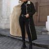 Damen Modischer Lässiger Lockerer Langer Baumwollmantel mit Fleecefutter Jeansjacke