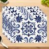 1 STuks 30x45cm Blauw En Wit Keramische Stijl Geometrisch Bohemien Placemat Tafelkleed Set Voor Koffiemok Kom En Borden Decoratie