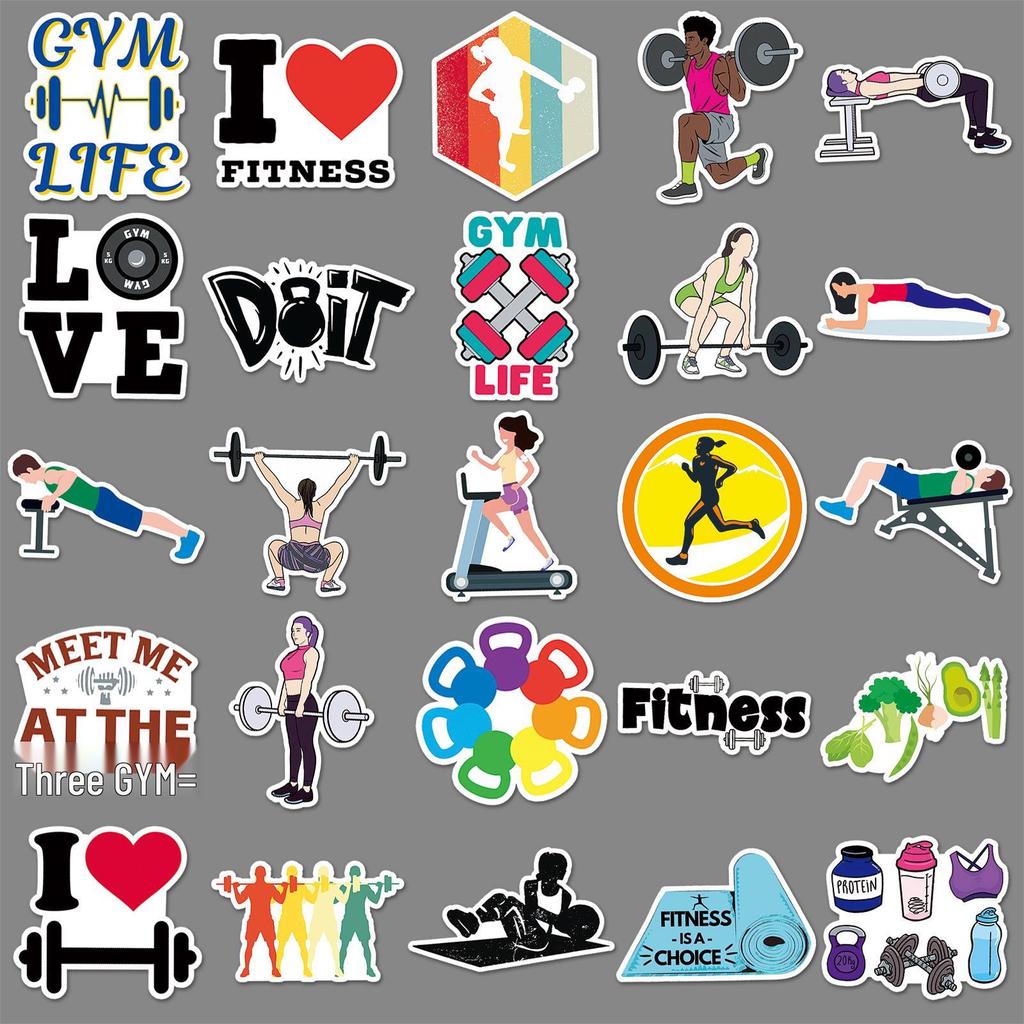 50pcs Fitness Cartoon Stickers: Sports DIY for Scooter, Suitcase, Stationery - Waterproof