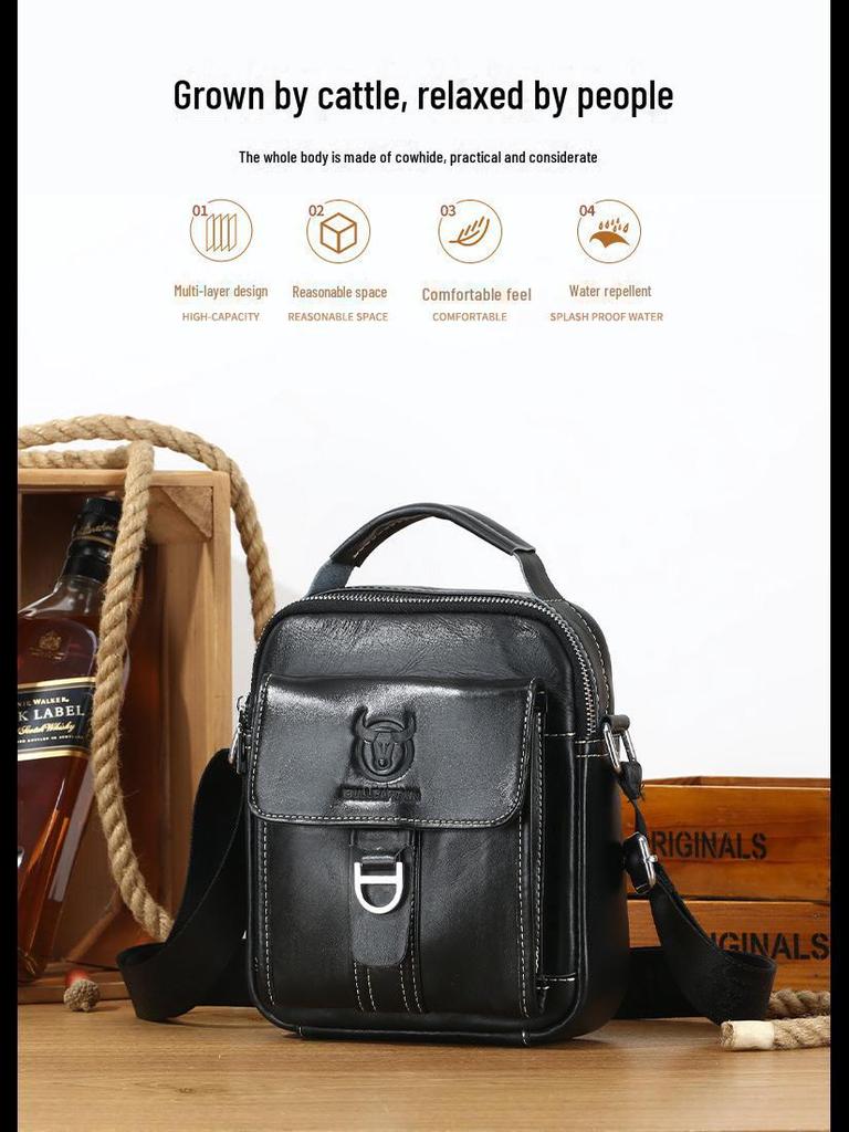 Captain Niu Men's Genuine Leather Crossbody Bag - Trendy, Casual, and Multifunctional