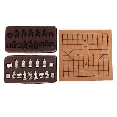 Nový Vintage Stereoskopický Skládací Šachový Set Imitace Kůže Šachovnice Tradiční Čínské Šachy Xiangqi Řemeslné Figurky
