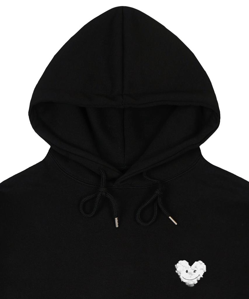 [Unisex] Small Cloud Heart Smile Hoodie_Black