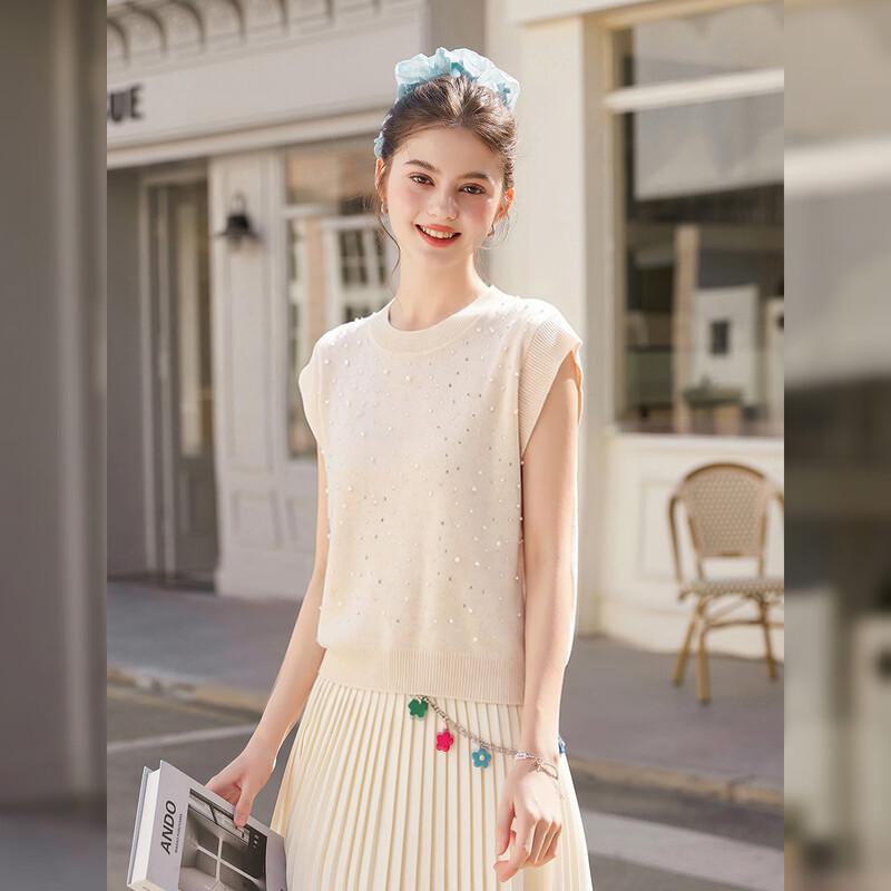 Bailuyu Summer Beaded Loose-Fit Knit Top L