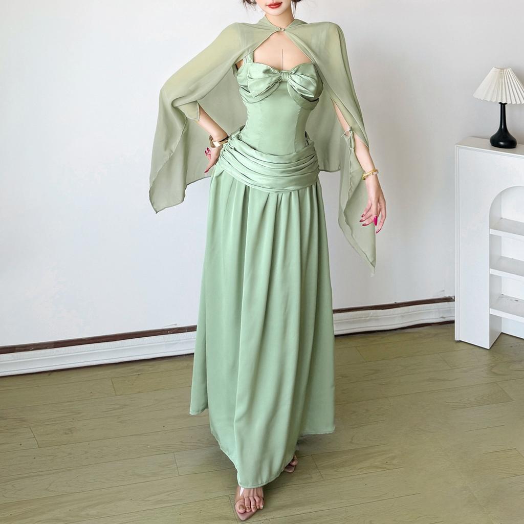 2026 European and American style summer new women's clothing solid color mesh shawl high waist slim dress women