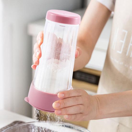Flour Sieve Uniform Mesh Safe Baking Tool Handheld Rotating Transparent Sugar Shaker Dispenser for Home