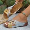 European and American large-size flat-bottomed belt buckle slippers New thick-bottomed slope heel fish mouth cool slippers in summer