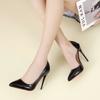 Fashion Black Patent Leather Side air Pointed Toe Red Rubber Bottom Women High Heels Party Shoes Sexy Ladies Dress Stiletto Pumps 44 45