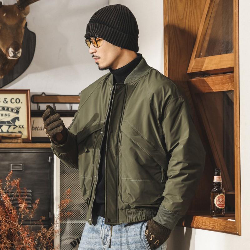 Mens Warm Thickened Down Jacket With 90% White Duck Loose Fit Flight Style Puffer Coat Winter
