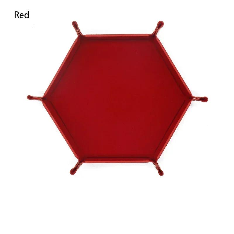1pc Rolling Folding Hexagon Dice Game Storage Tray Holder Double Sided Thick PU Leather&Velvet Dice Mat Office Supplies
