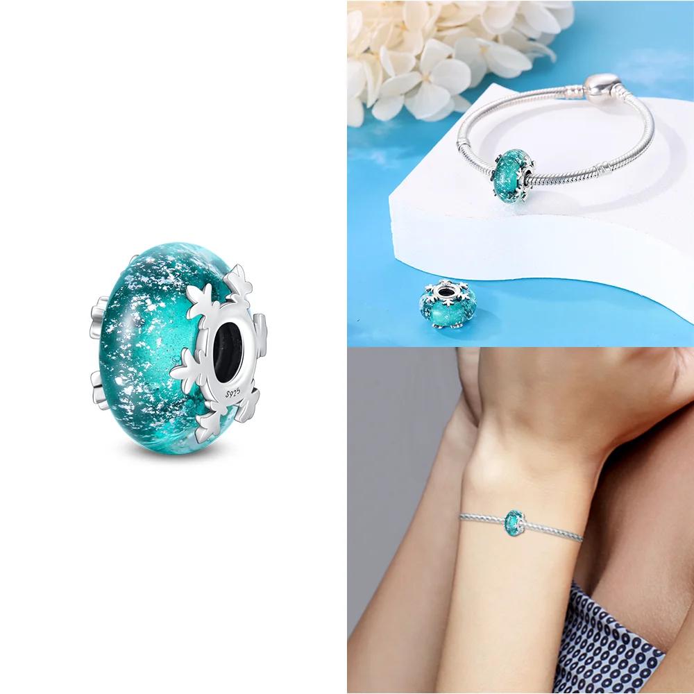 925 Silver Bracelet Women Diy Jewelry Gift Accessories Charms Beads Pink Murano Glass Blue Flower Butterfly Beads