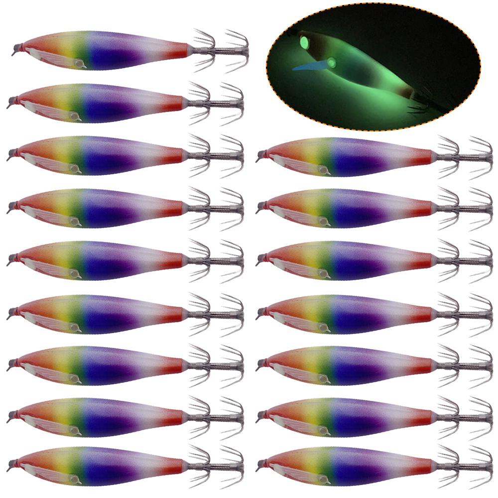 

10-30 шт. Крючок для джиггинга кальмара, приманка, деревянная приманка для креветки, светящийся в темноте джиг для кальмара, искусственная приманка, твердые светящиеся рыболовные приманки 1pcs