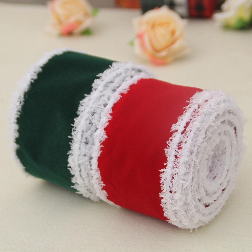Christmas Ribbon Flocking Christmas Ribbon White Edge Suede Bow Present Wrapping DIY Bow Crafts Party Christmas Decoration