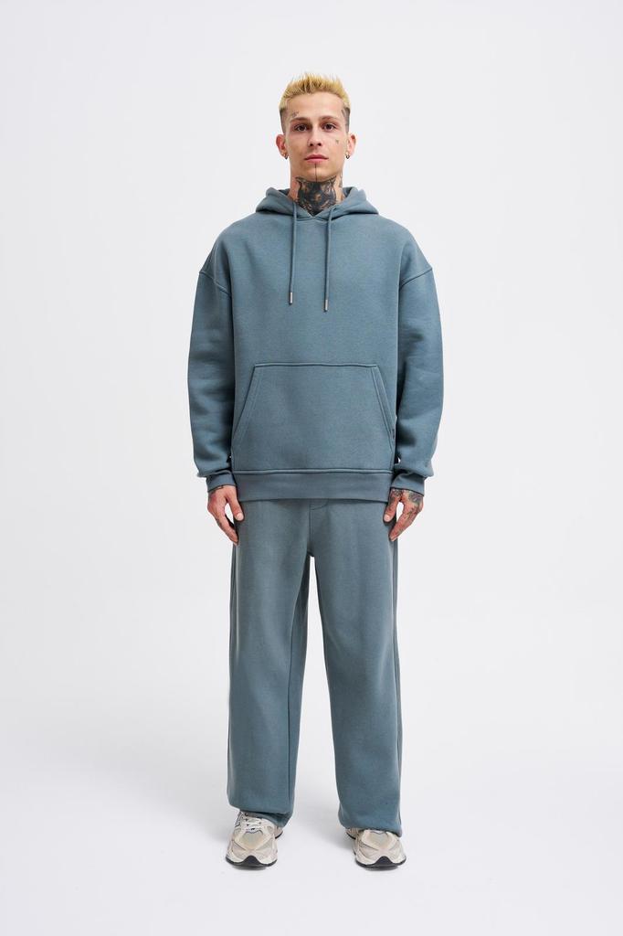 Męska Bluza Oversize Basic z Kapturem - Niebieski Dym