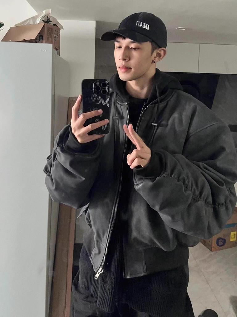 Hong Kong Style Men's Trendy Winter Two-Piece Look Thick Cotton-Padded Casual Jacket