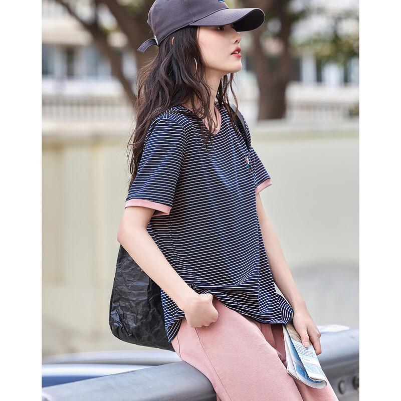 

Demana Women s Retro Striped Short Sleeve T-Shirt M