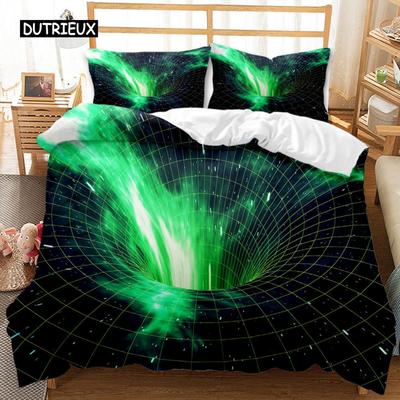 Starry Sky Duvet Cover Set King Size Green Sky Theme Abstract Style Arrangement Cosmos Concept Print Twin Polyester Bedding Set