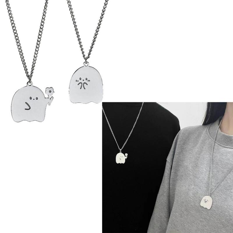 2 Pack Specter Pendant Necklace Chain Necklaces Birthday Gift Necklaces Stainless Steel Texture for Party and Daily