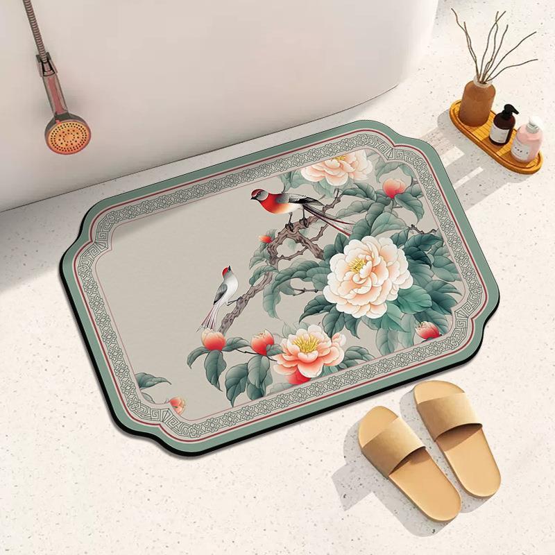 Mid-Autumn Absorbent Cushion Cushion Cute Chinese Flowers and Flowers Foot Mat Toilet Floor Mat Door Non-slip Bathroom Absorbent Cloth