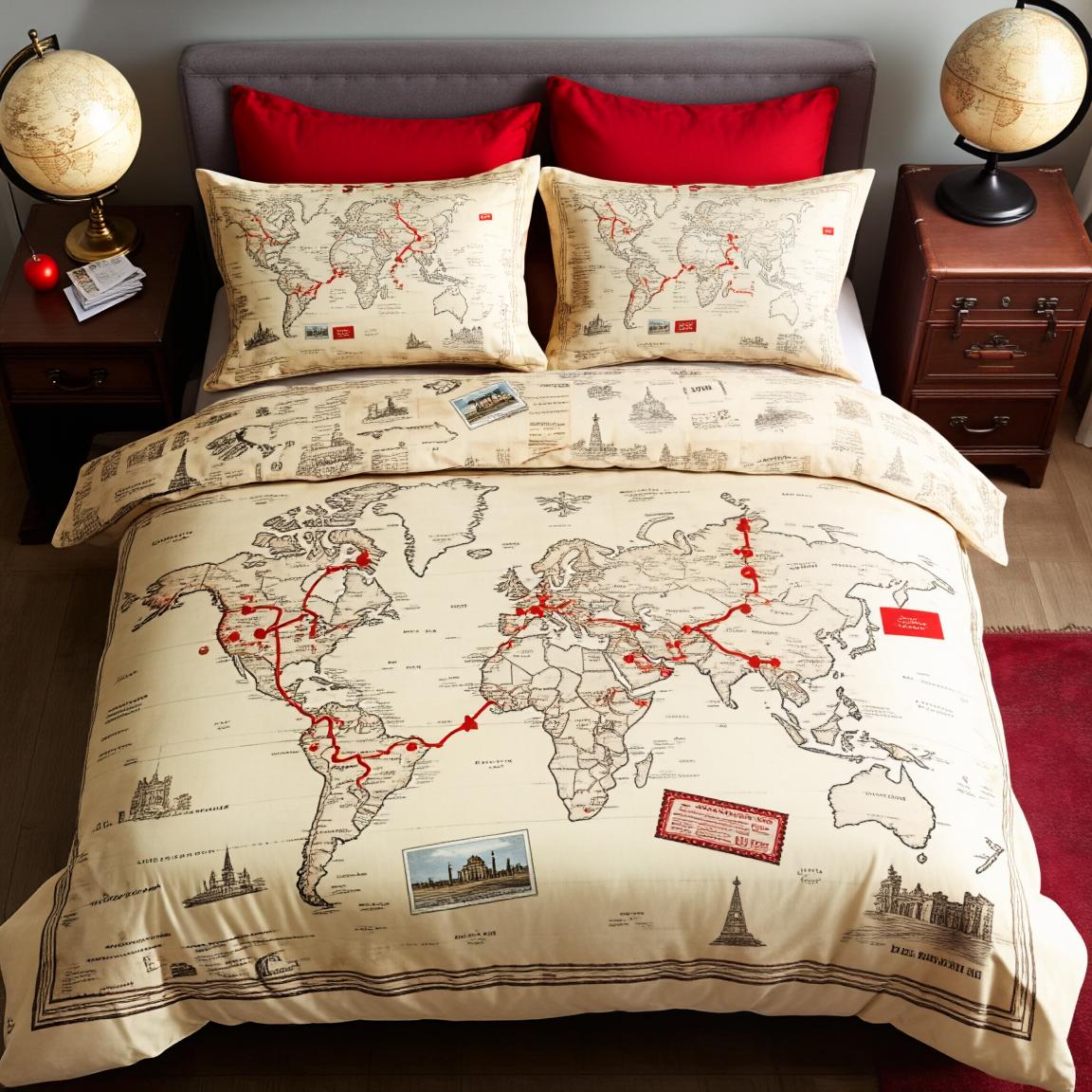 

Comforter 3Pcs Vintage Travel Christmas Bedding Set Polyester Adventure Map Print Queen Size For Adult Bedroom Unique Retro Ho Comforter (quilt)-EU Single(135*200cm)3pcs