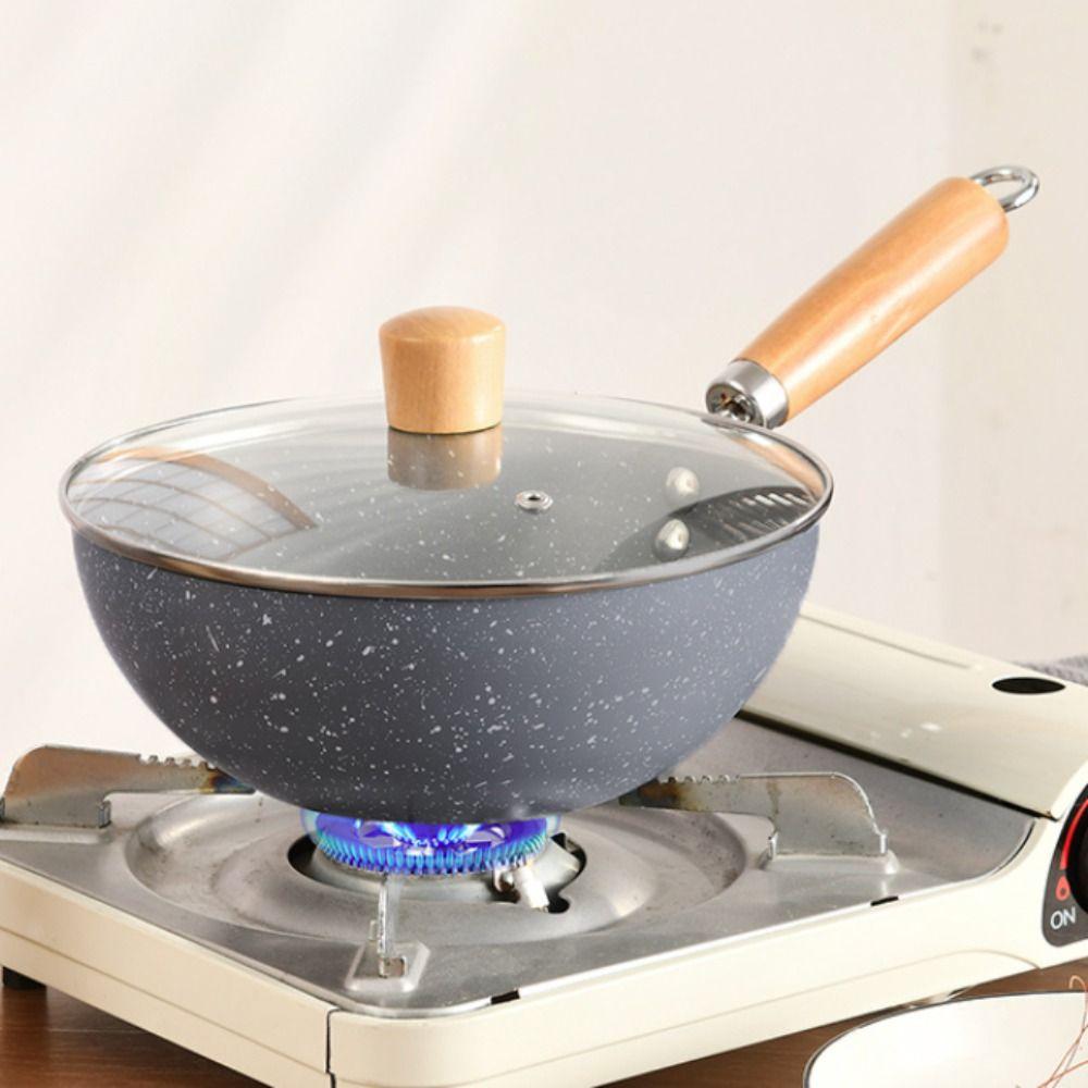 Anti-scalding Handle Stir Fry Pan Non-stick Milk Pot Practical Marble Pattern Wok Soup