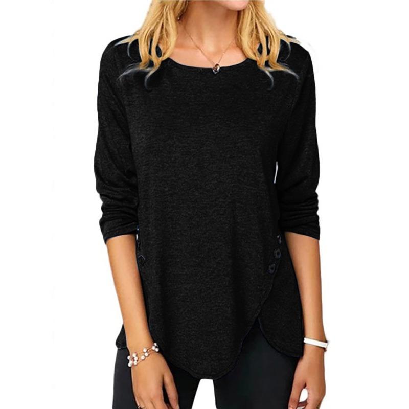 BITCED Women's Fashion Casual Solid Color Print Long Sleeve O-Neck Blouses & Shirts