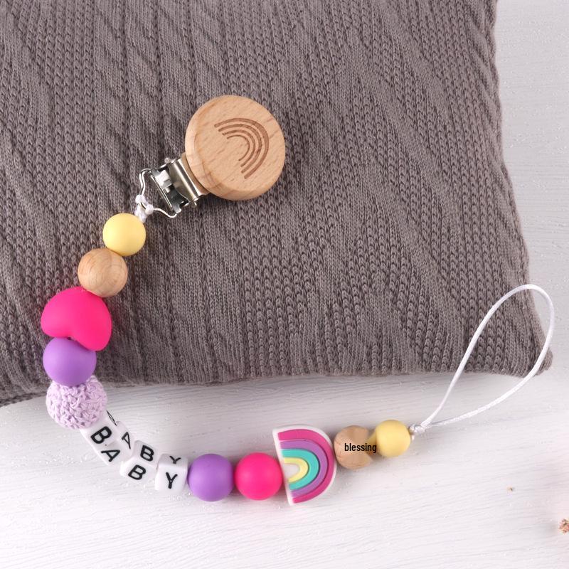 Rainbow Beech Wood Pacifier & Teether Anti-Drop Chain