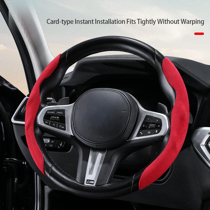 2PCS Short Mini Suede Steering Wheel Cover Anti Slip, Ultra Thin, Secure, Universal Steering Wheel Covers