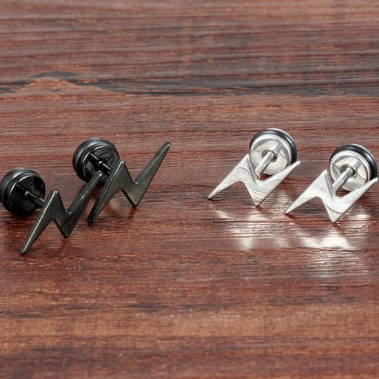 

Korean Punk Titanium Lightning Earrings: Versatile Street Style белый