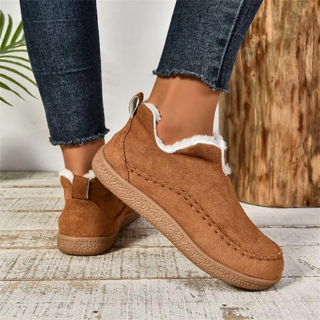 Fashionable Fleece Warm Cotton Boots for Women's Casual, Solid Color Suede Retro Oversized Snow Boots
