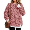 Women's Leopard Print Two Piece Long Sleeve Round Neck Casual Pullover Top