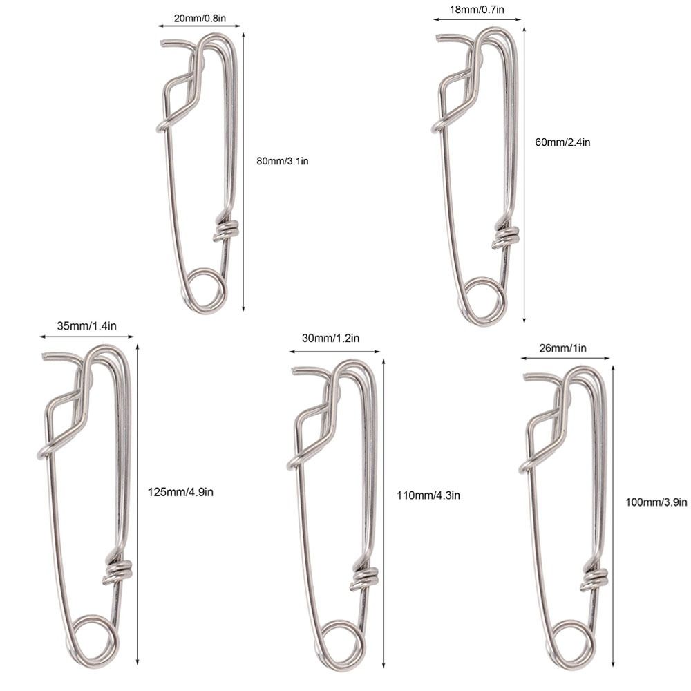 5PCS 5 Sizes Long Line Clips Easy On/Off Fishing Connectors Durable Closed Eye Pin  Tuna Fishing