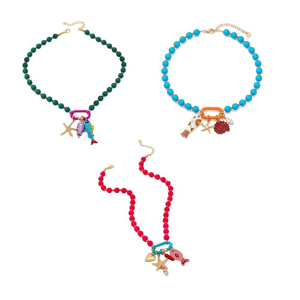 Ornaments Bohemian Resin Beaded Necklace Adjustable Beach Beaded Necklace Daily