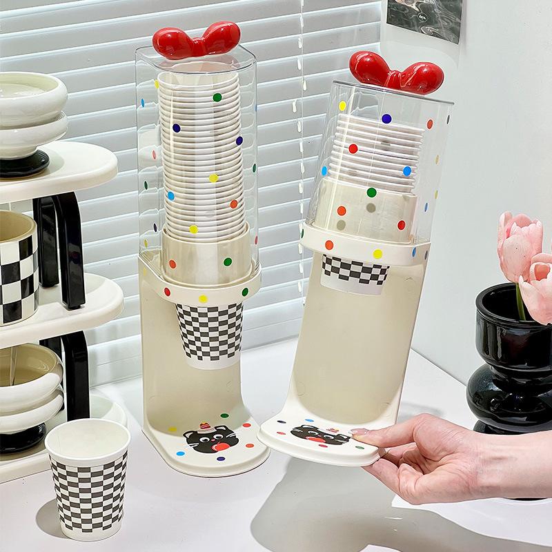Bow Water Cup Dispenser, Water Dispenser Disposable Cup Holder Rack Flat Bottom Cups, Pull Type Paper Water Cup Dispenser
