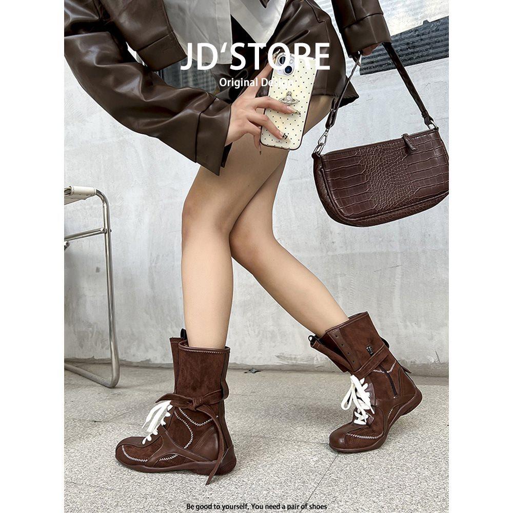 

2025 platform short boots women s boxing summer new medium tube versatile German training boots British style Martin boots retro 41 коричневый