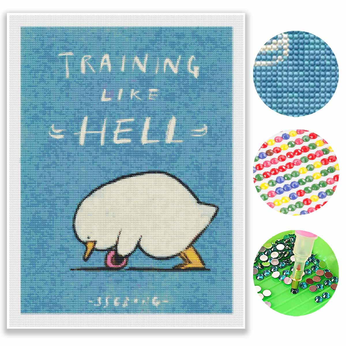Diamond painting kit funny duck training like hell full diamond round mosaic handmade. home decoration gift Round 20x30cm