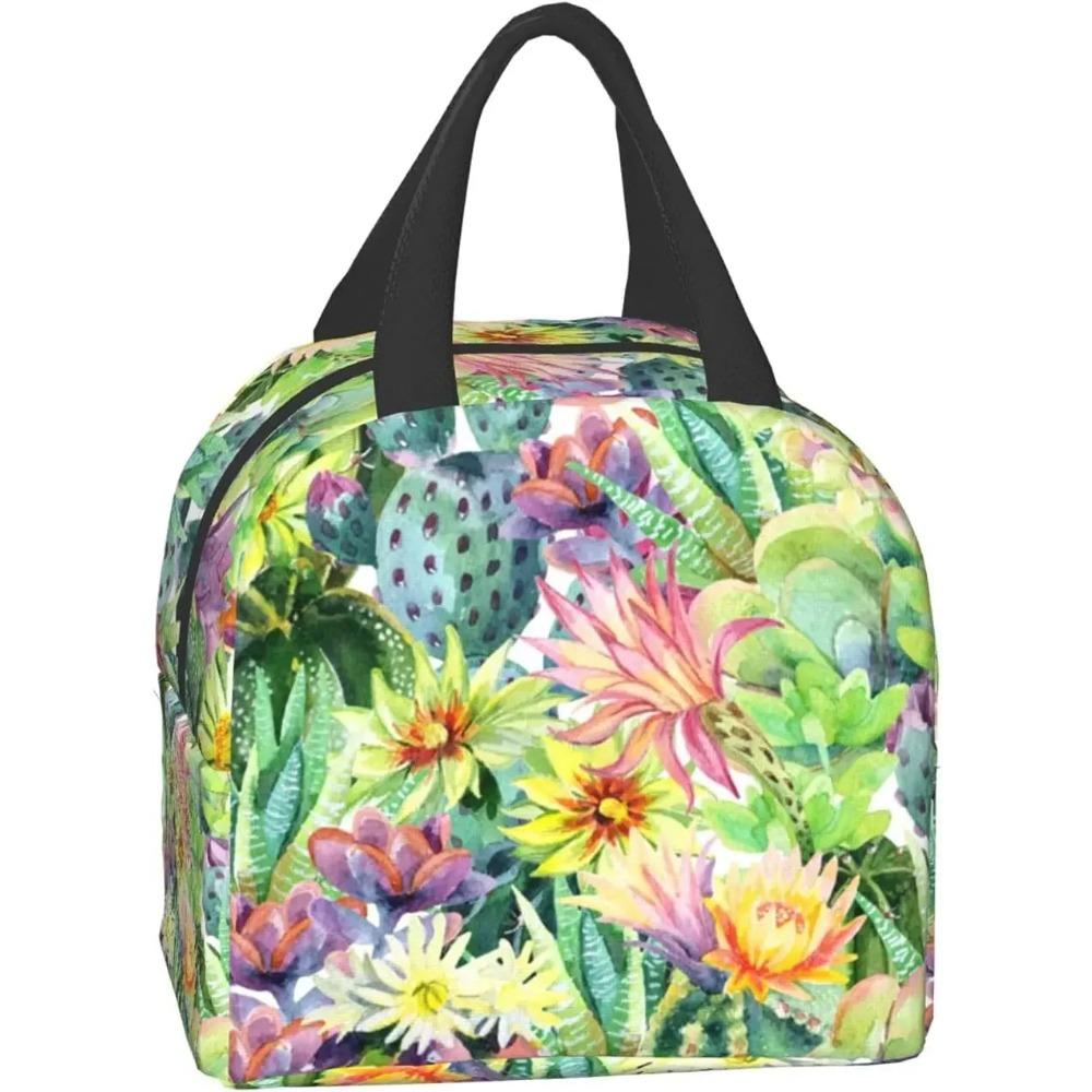 

Забавная зеленая сумка для ланча с кактусом для женщин, портативная термоизолированная коробка для ланча, герметичная многоразовая сумка-холодильник, для работы, школы, пикника 22x20x13CM бежевый