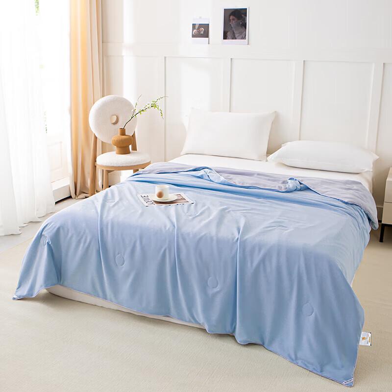 PAUI DAVID Bentley Blue Machine Washable Ice Silk Fiber Summer Quilt