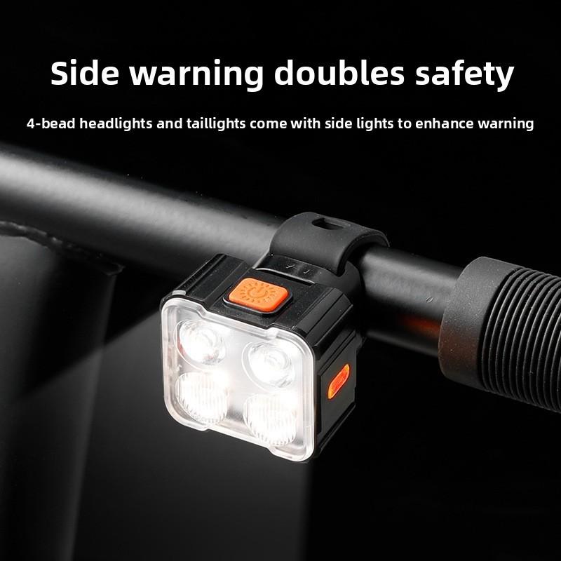 Bicycle Front And Rear Led Light With Waterproof Material For Night Riding Safety